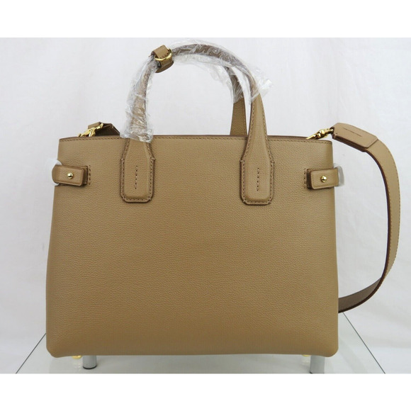 $1790 BURBERRY MD BANNER CAMEL TAN LEATHER CHECK LOGO SHOULDER MEDIUM TOTE BAG - Picture 3 of 13